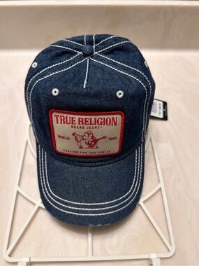 True Religion Denim Baseball Cap - Blue with Red Patch